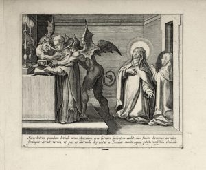 Teresa de Jesús y un sacerdote en grabado de Collaert y Galle de 1613