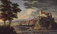 Ilustración de la ciudad y castillo Burgdorf alrededor de 1760