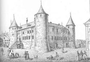 Ilustración del castillo de Yverdon en 1814
