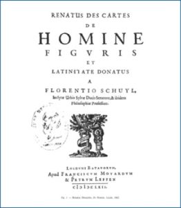 Portada de la primera edición en latin de El Tratado del hombre de René Descartes.